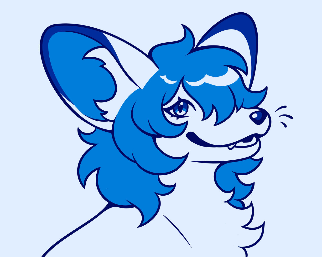 Large profile picture of a bat-eared fox with blue hair.
